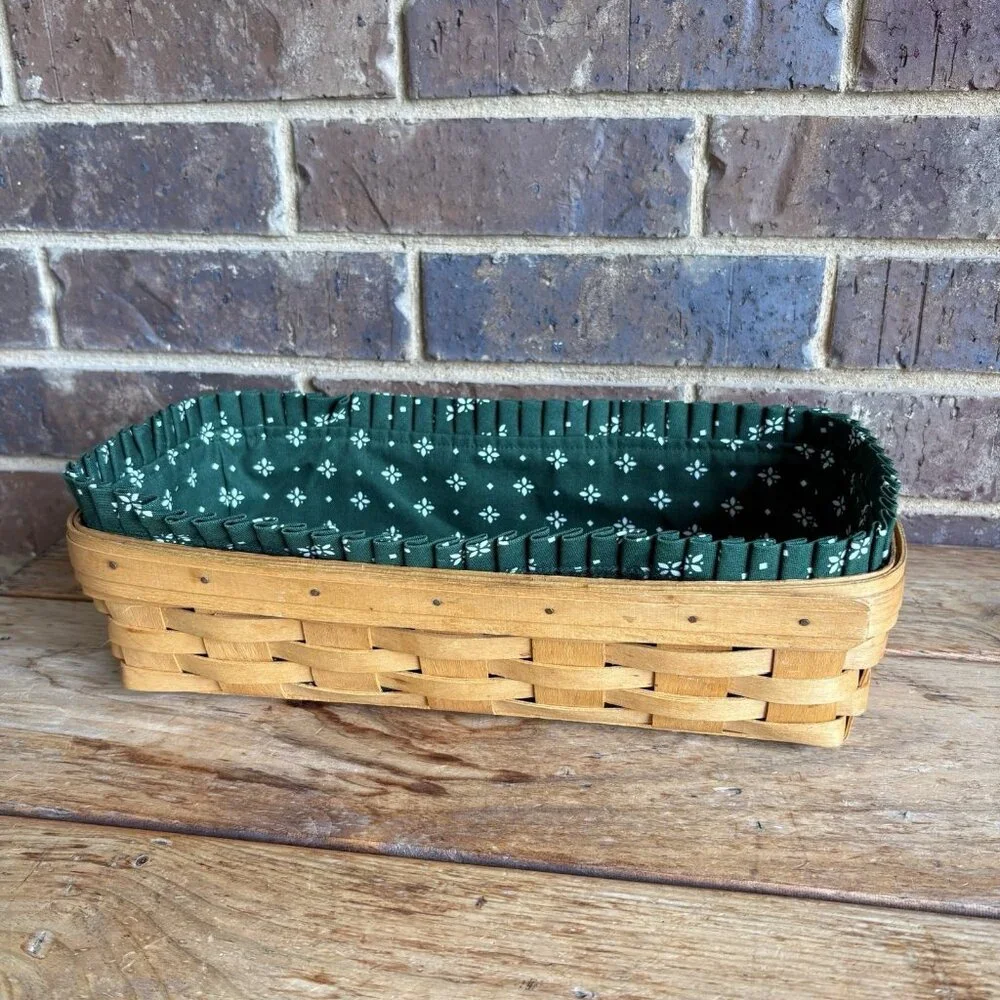 Longaberger 1995 Bread Basket & Heritage Green Liner 14.5 X 7.75 X 3.5 In